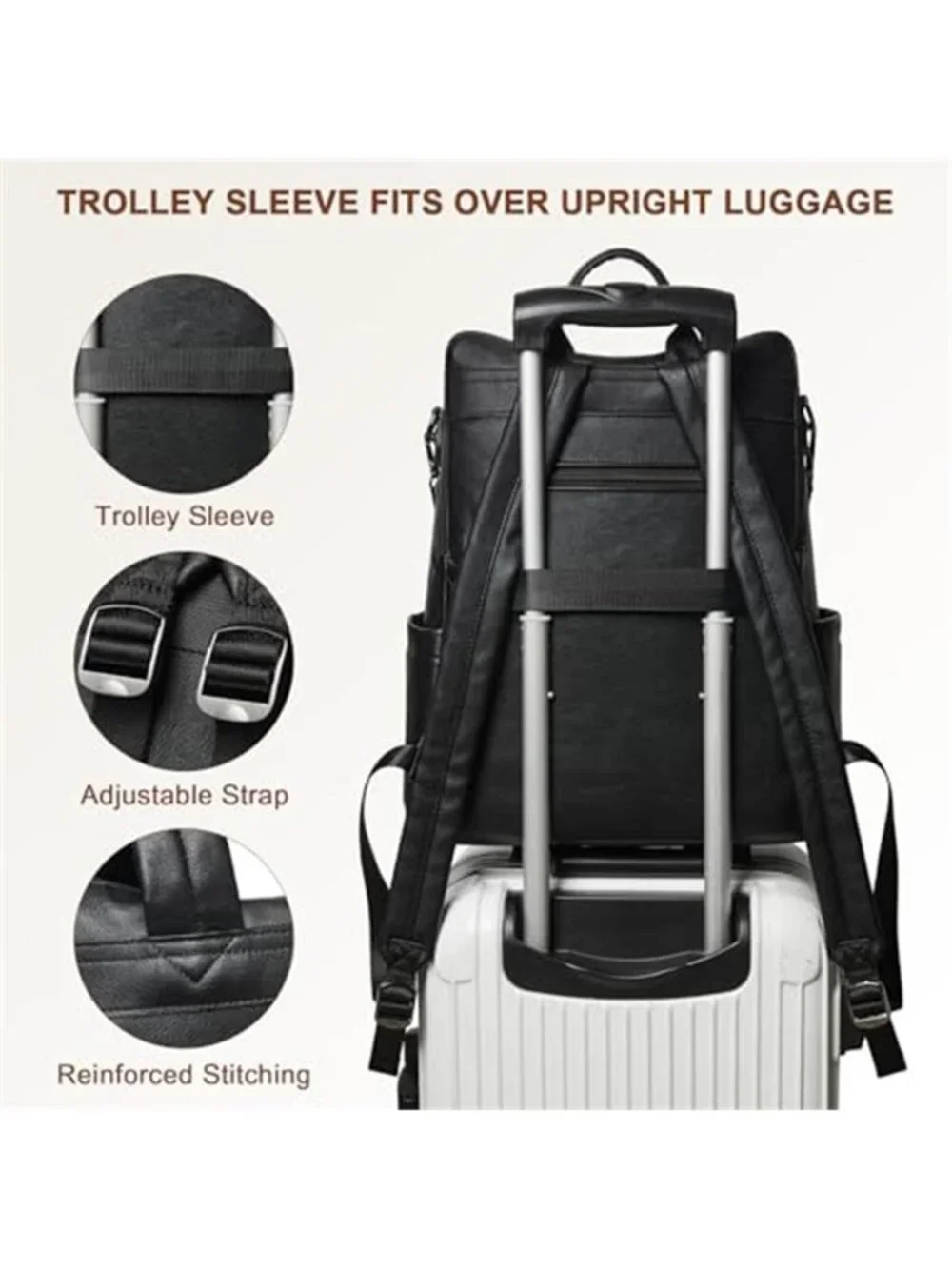 Leather Laptop Backpack Women Work Travel Purse 15.6 Computer Bookbag Tote